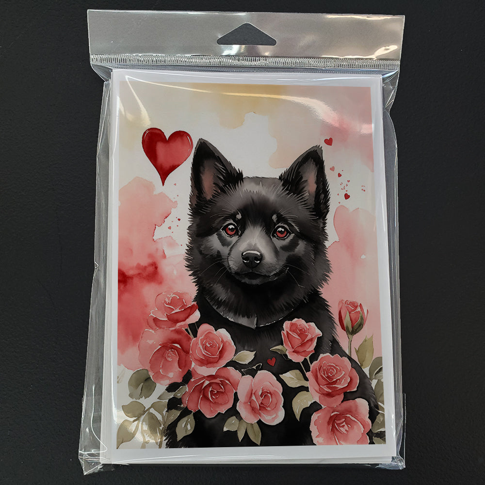 Schipperke Valentine Roses Greeting Cards Pack of 8