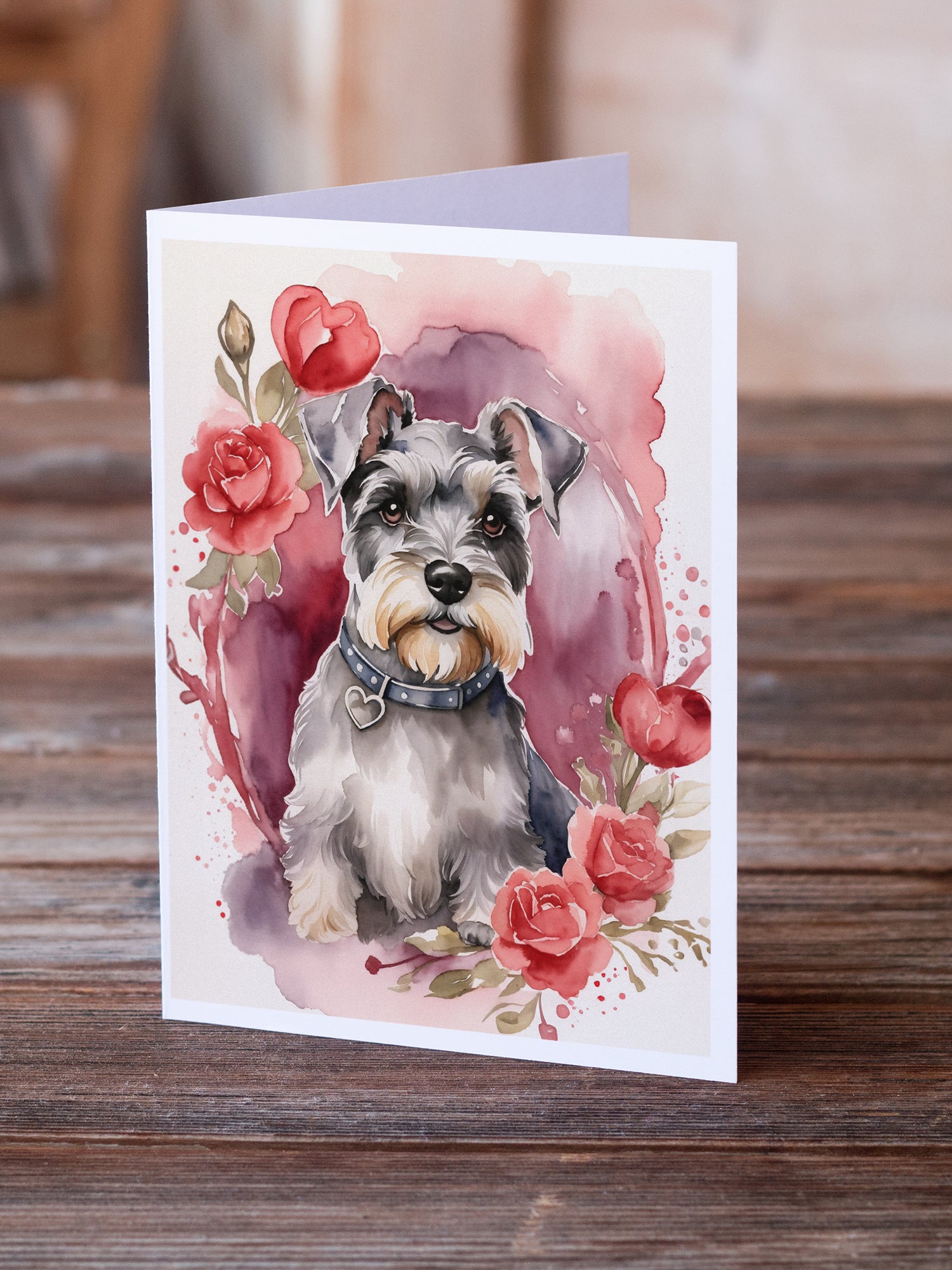 Schnauzer Valentine Roses Greeting Cards Pack of 8
