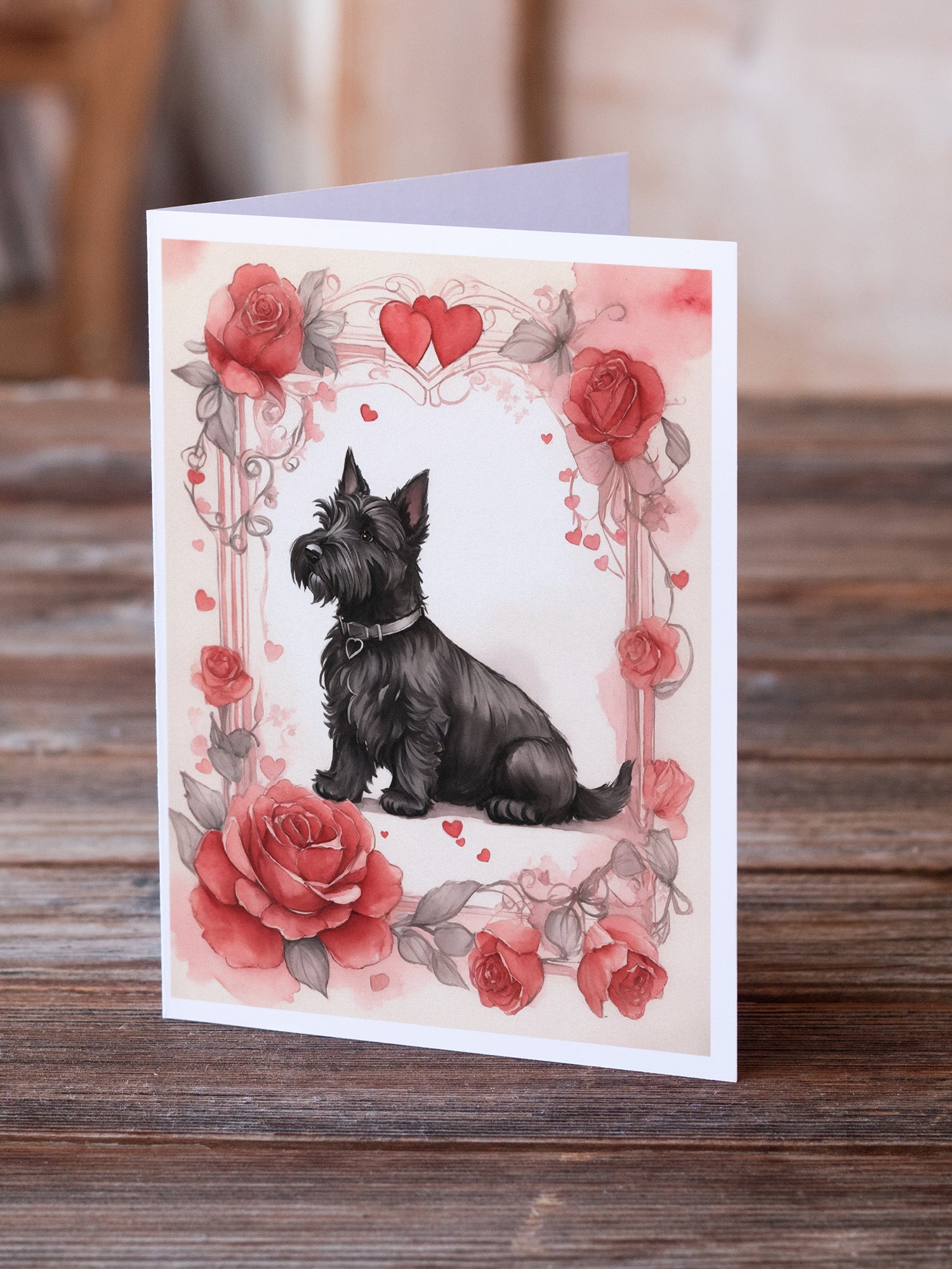 Scottish Terrier Valentine Roses Greeting Cards Pack of 8