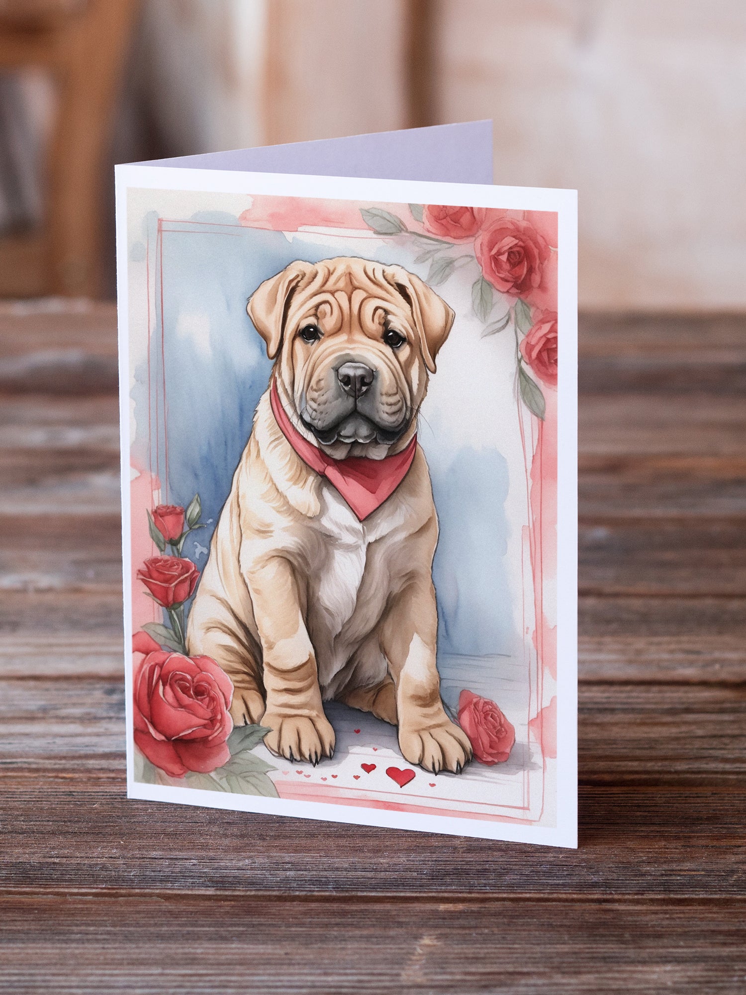 Shar Pei Valentine Roses Greeting Cards Pack of 8