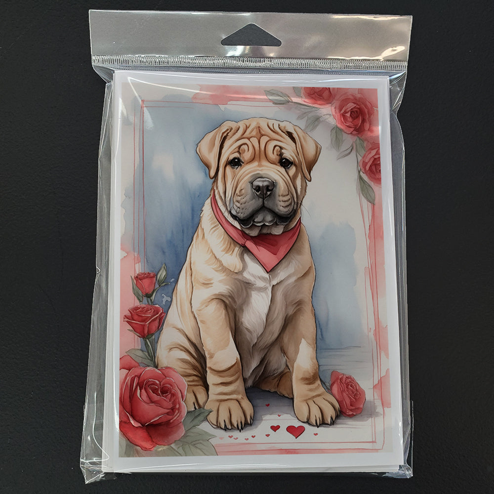 Shar Pei Valentine Roses Greeting Cards Pack of 8