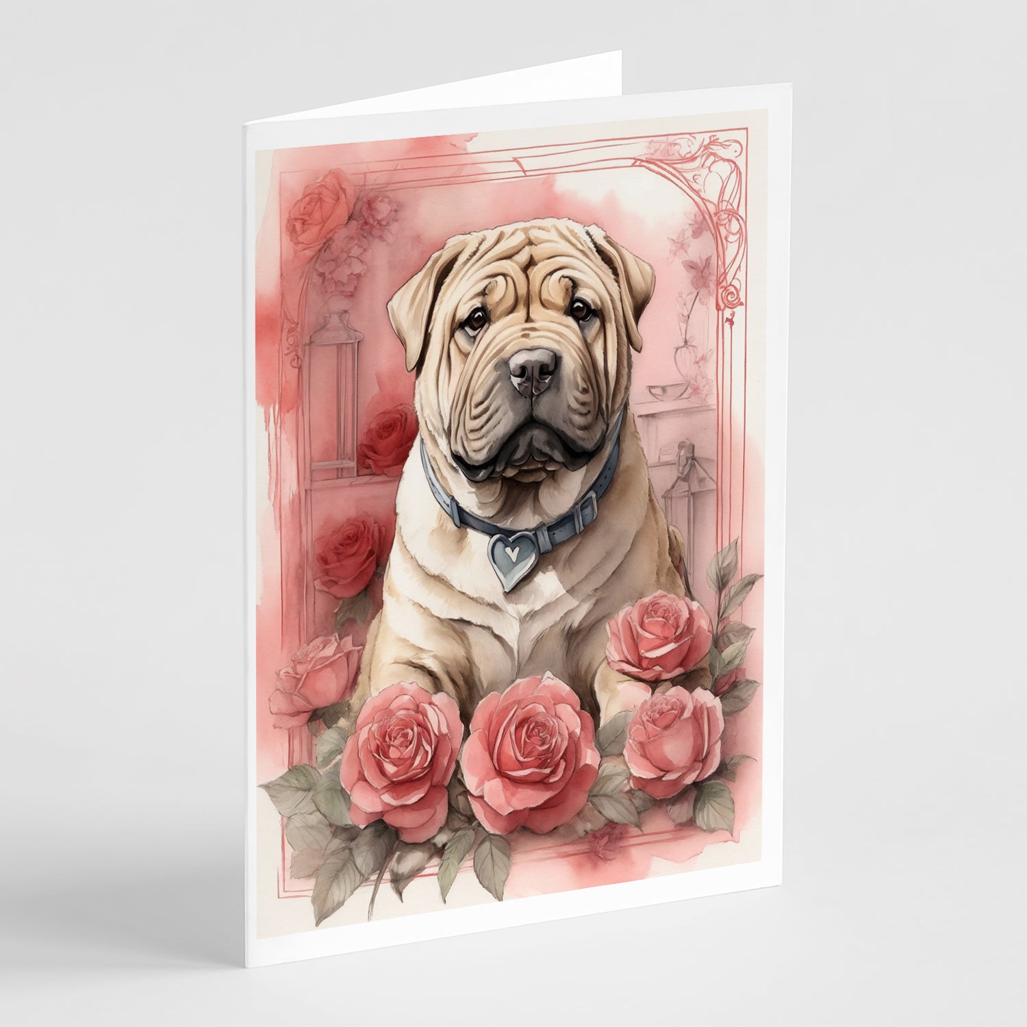Buy this Shar Pei Valentine Roses Greeting Cards Pack of 8