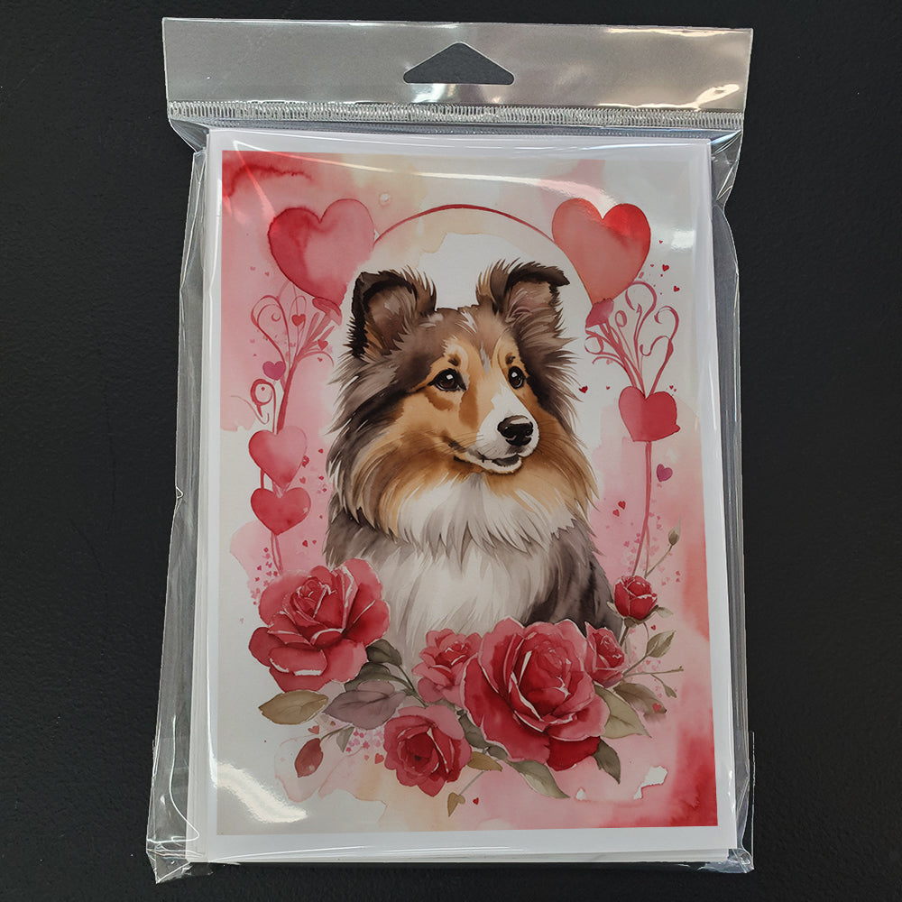 Sheltie Valentine Roses Greeting Cards Pack of 8