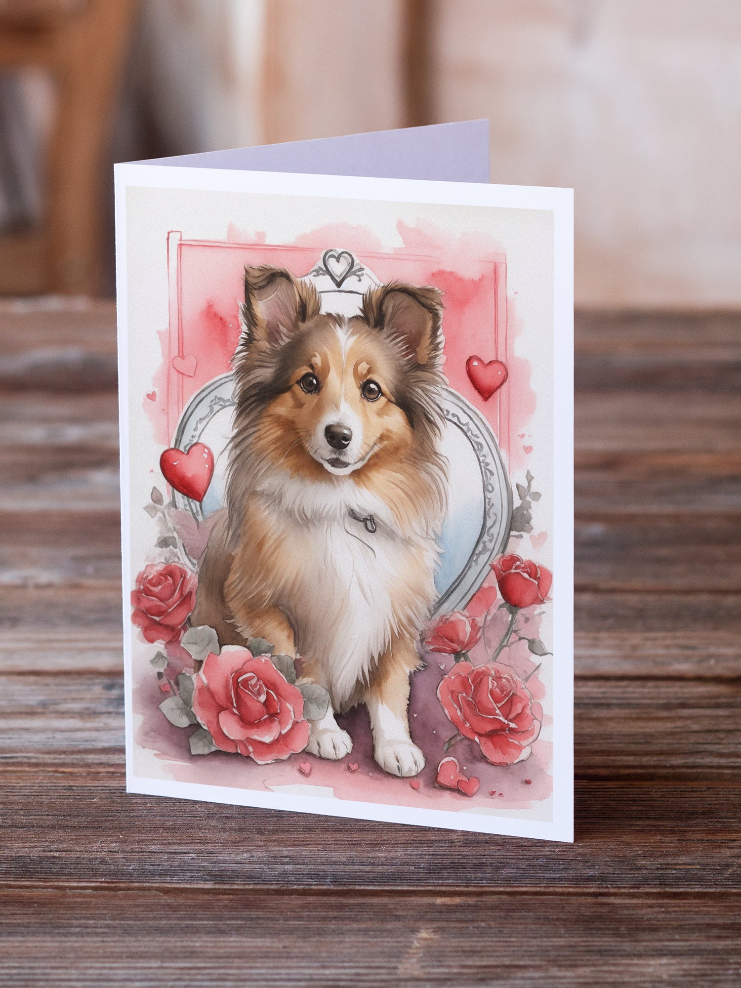 Sheltie Valentine Roses Greeting Cards Pack of 8