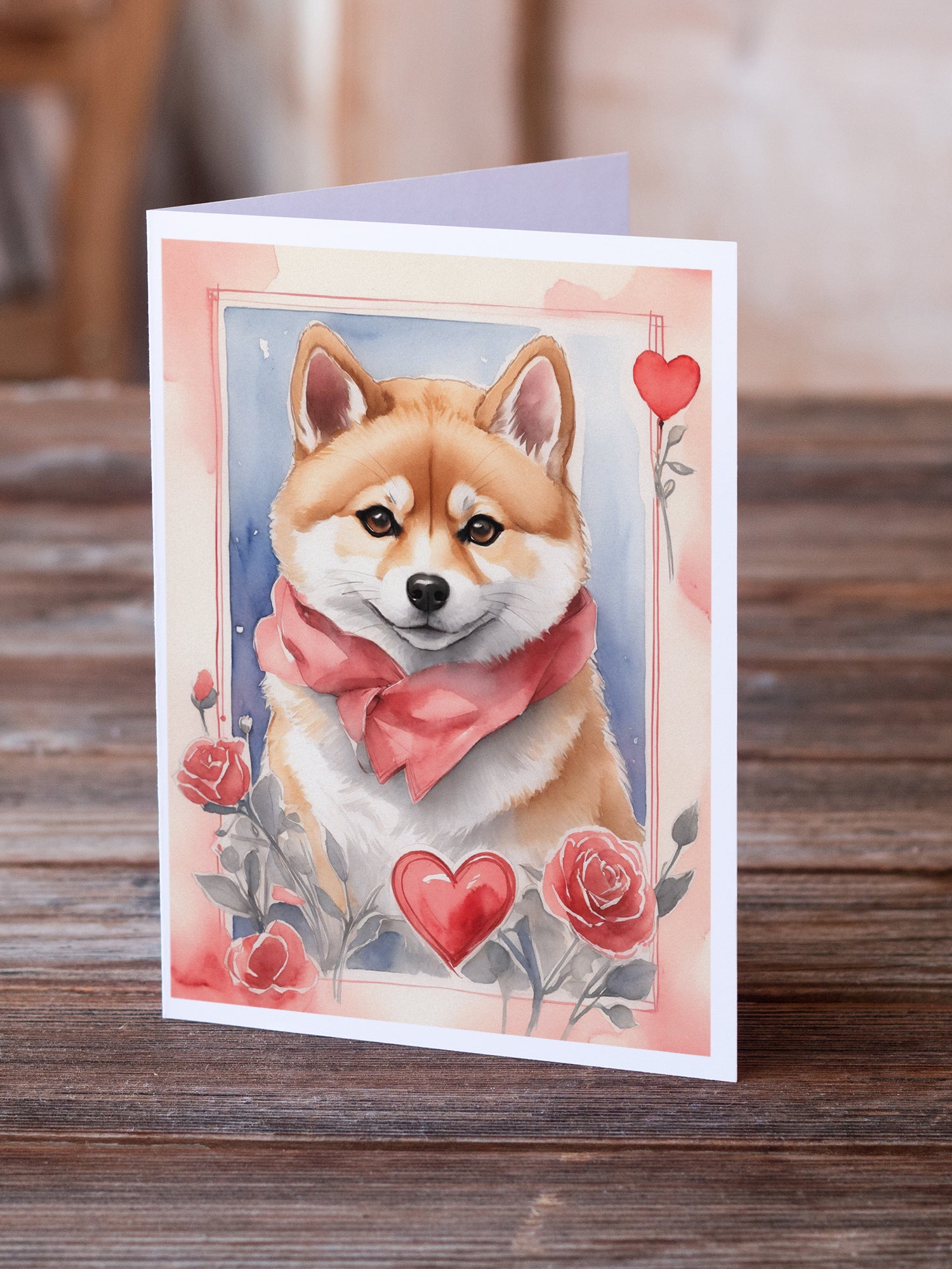 Buy this Shiba Inu Valentine Roses Greeting Cards Pack of 8