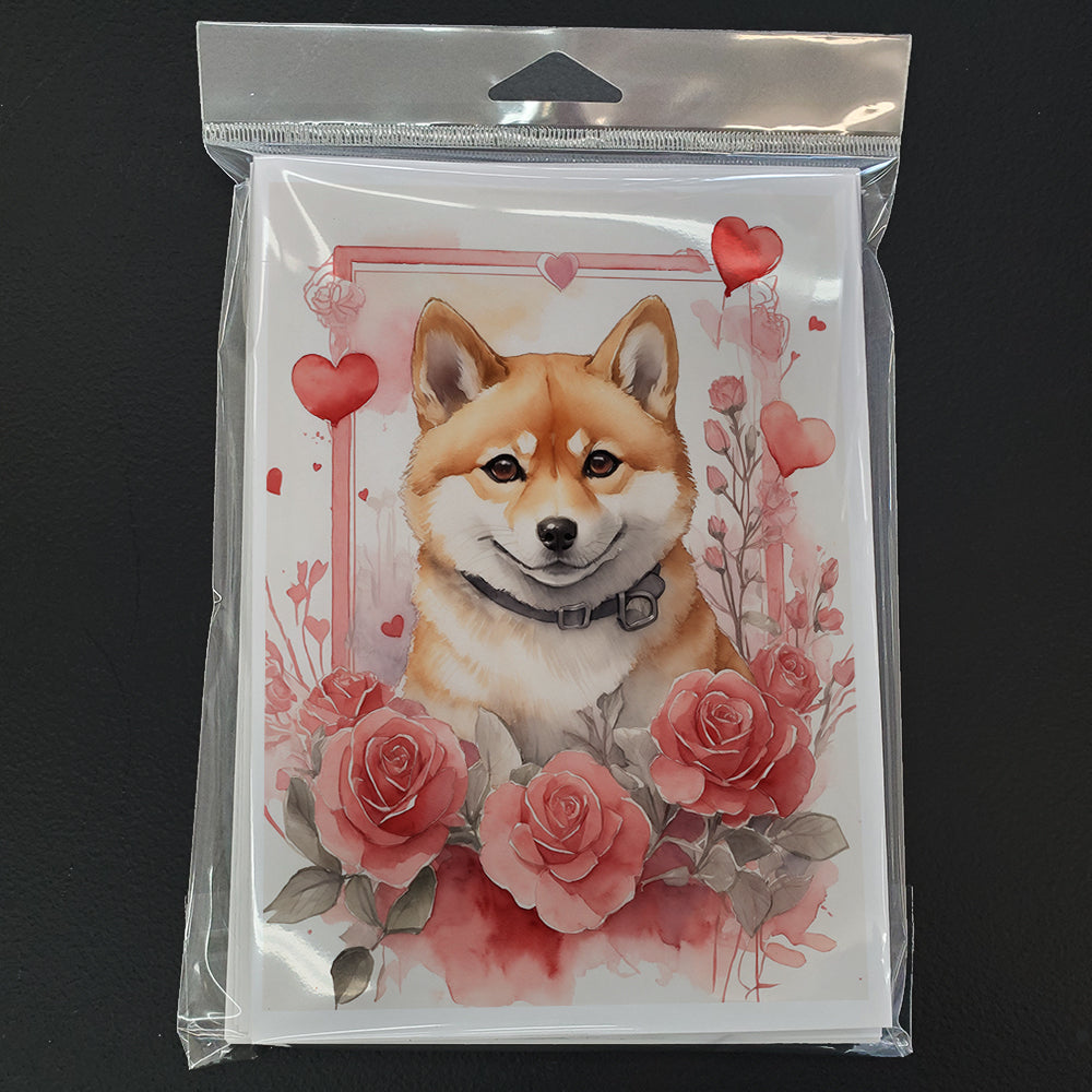 Shiba Inu Valentine Roses Greeting Cards Pack of 8