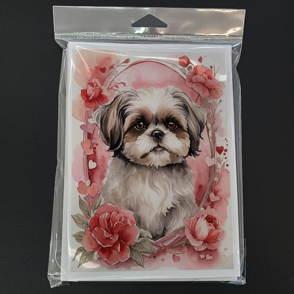 Shih Tzu Valentine Roses Greeting Cards Pack of 8