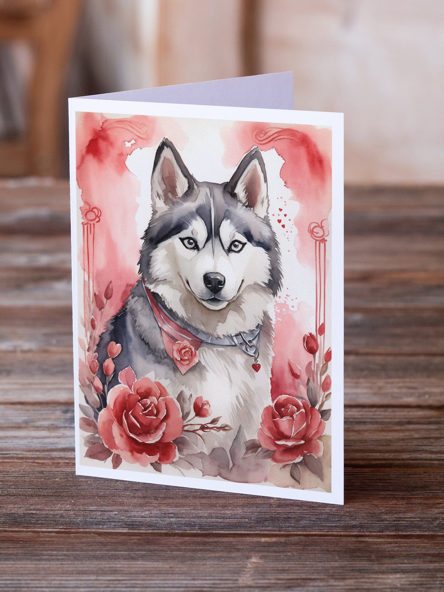Buy this Siberian Husky Valentine Roses Greeting Cards Pack of 8