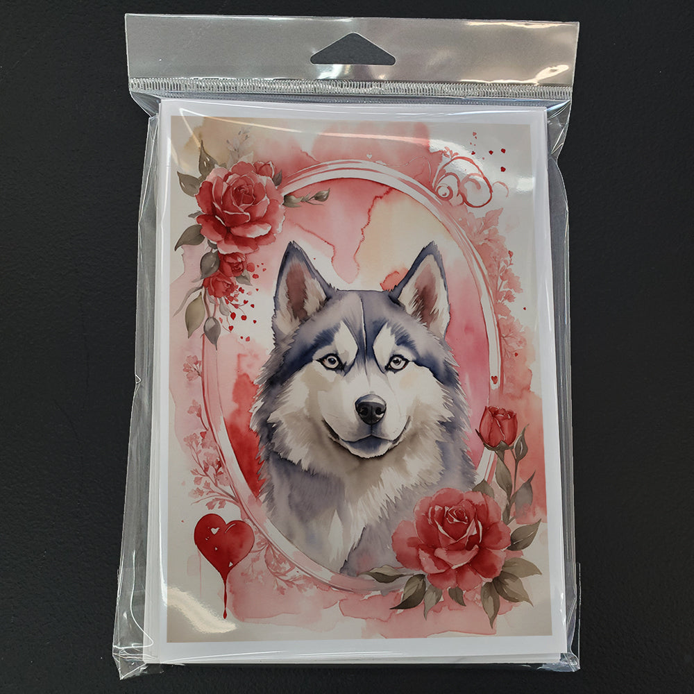 Siberian Husky Valentine Roses Greeting Cards Pack of 8