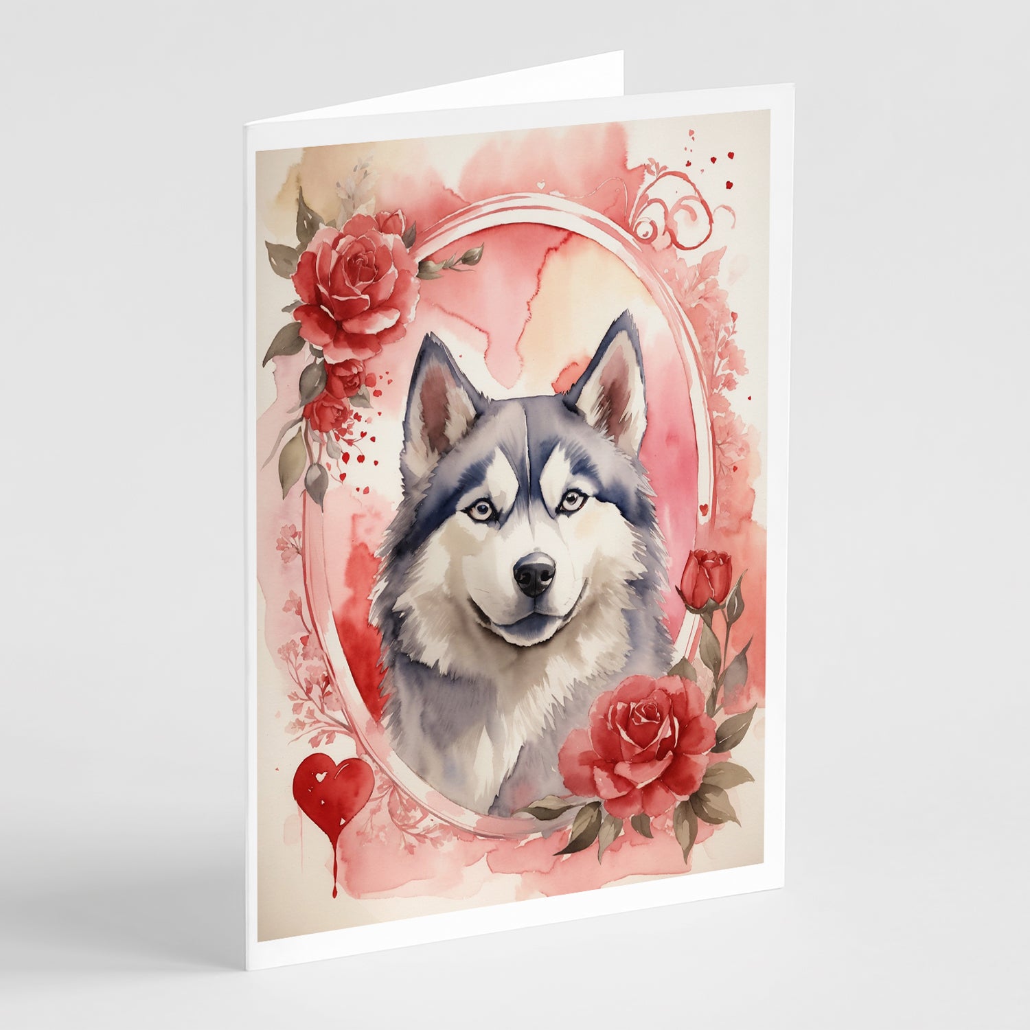 Buy this Siberian Husky Valentine Roses Greeting Cards Pack of 8
