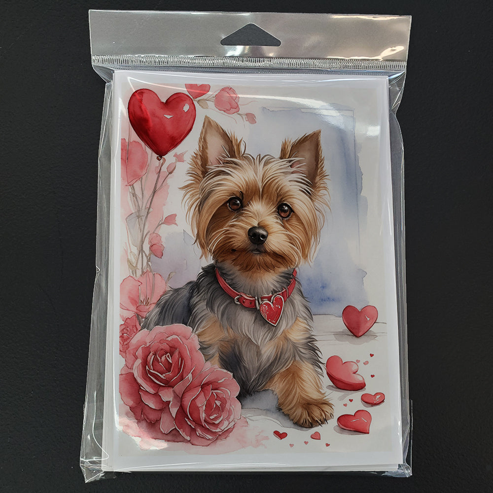 Silky Terrier Valentine Roses Greeting Cards Pack of 8