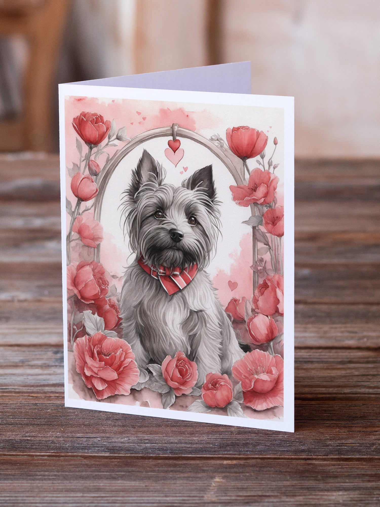 Skye Terrier Valentine Roses Greeting Cards Pack of 8