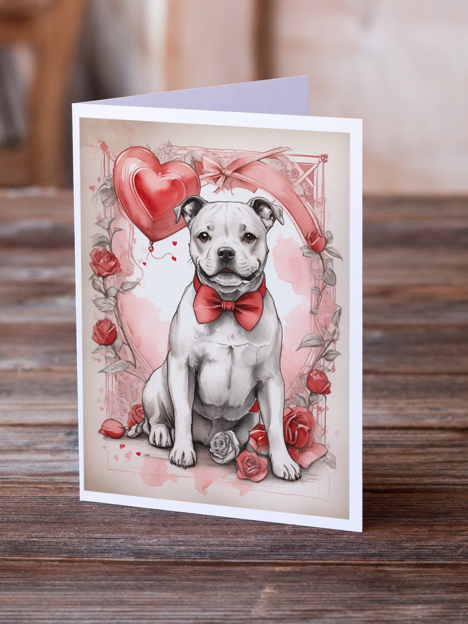 Buy this Staffordshire Bull Terrier Valentine Roses Greeting Cards Pack of 8