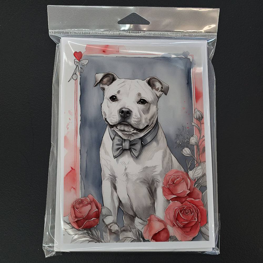 Staffordshire Bull Terrier Valentine Roses Greeting Cards Pack of 8