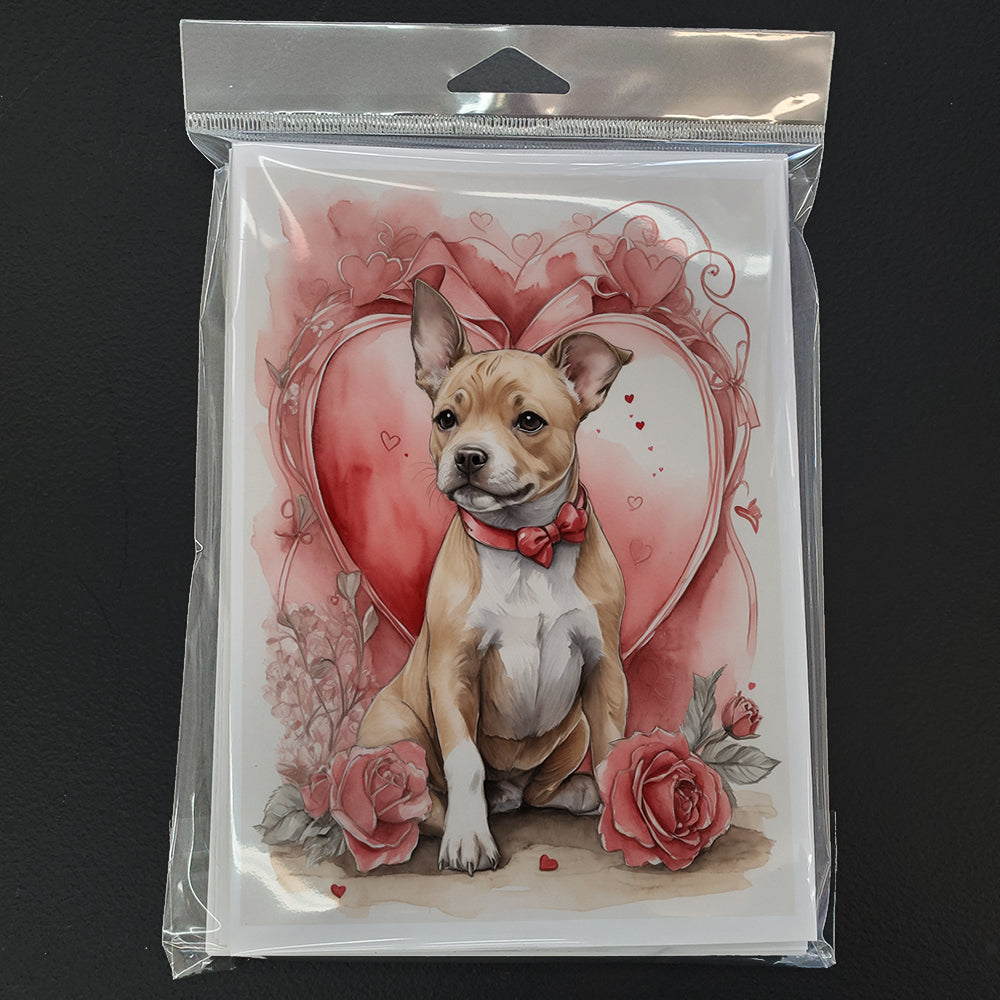 Staffordshire Bull Terrier Valentine Roses Greeting Cards Pack of 8