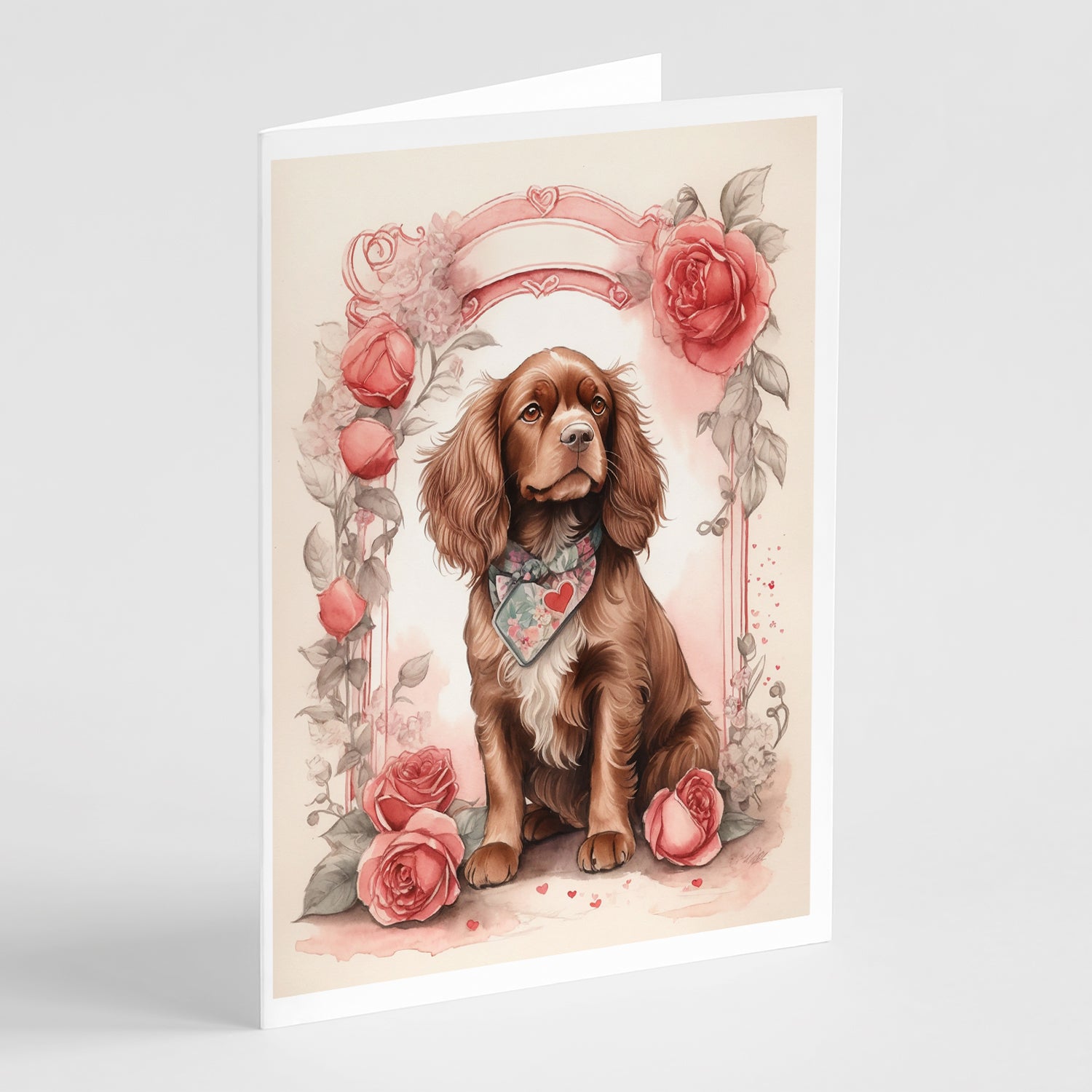 Buy this Sussex Spaniel Valentine Roses Greeting Cards Pack of 8
