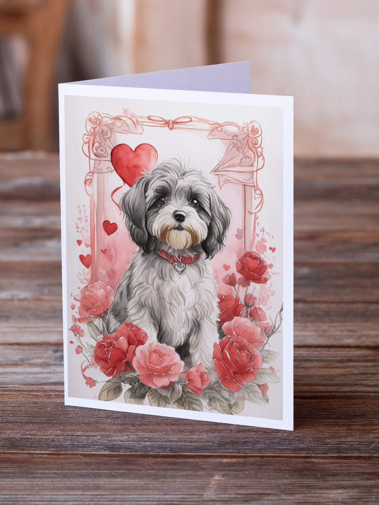 Tibetan Terrier Valentine Roses Greeting Cards Pack of 8