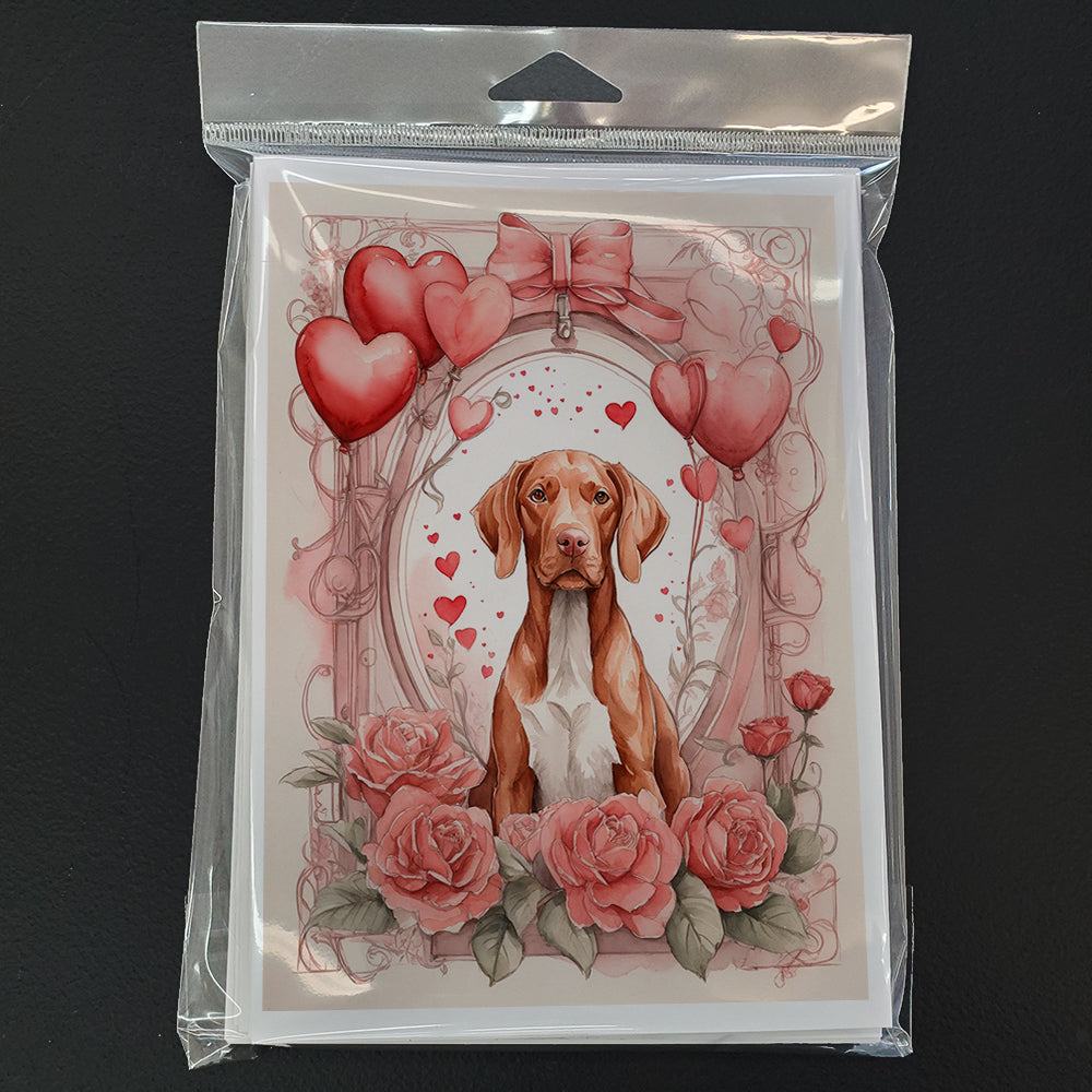 Vizsla Valentine Roses Greeting Cards Pack of 8