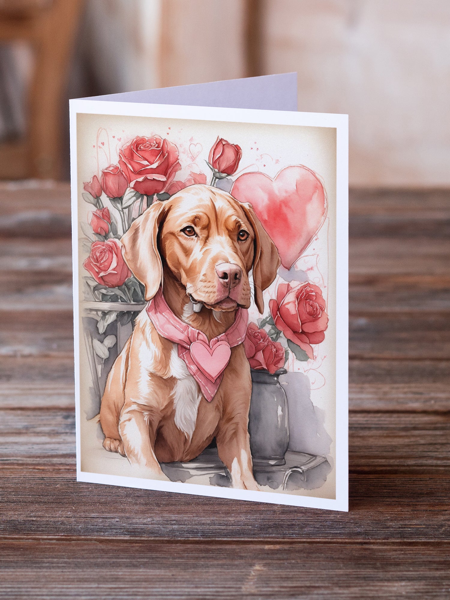 Vizsla Valentine Roses Greeting Cards Pack of 8