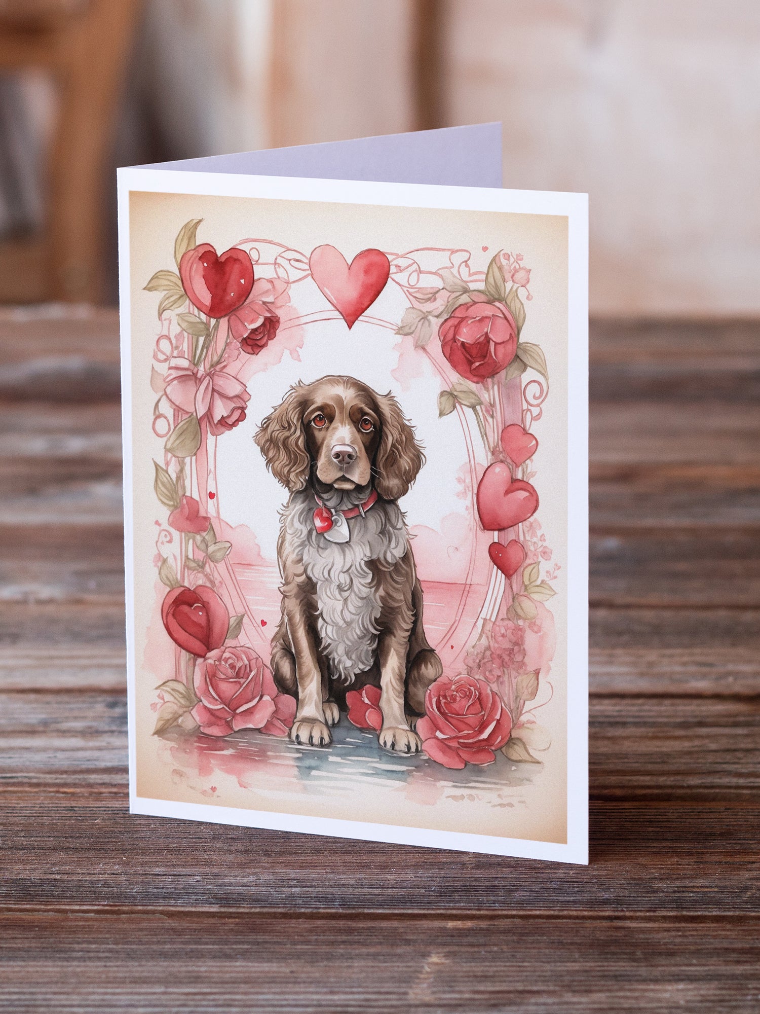 Buy this Water Spaniel Valentine Roses Greeting Cards Pack of 8