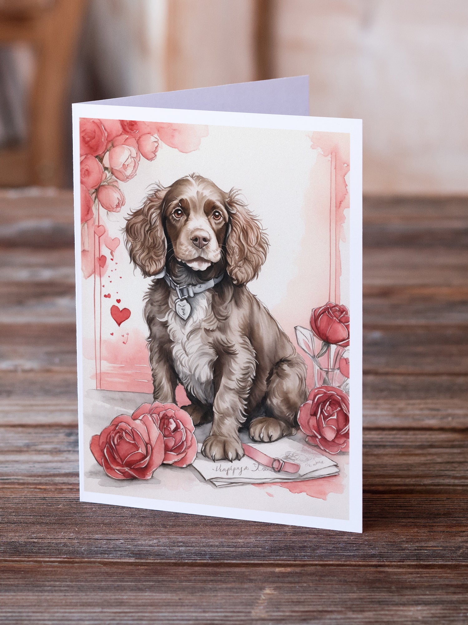 Buy this Water Spaniel Valentine Roses Greeting Cards Pack of 8