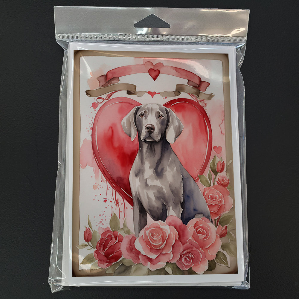 Weimaraner Valentine Roses Greeting Cards Pack of 8