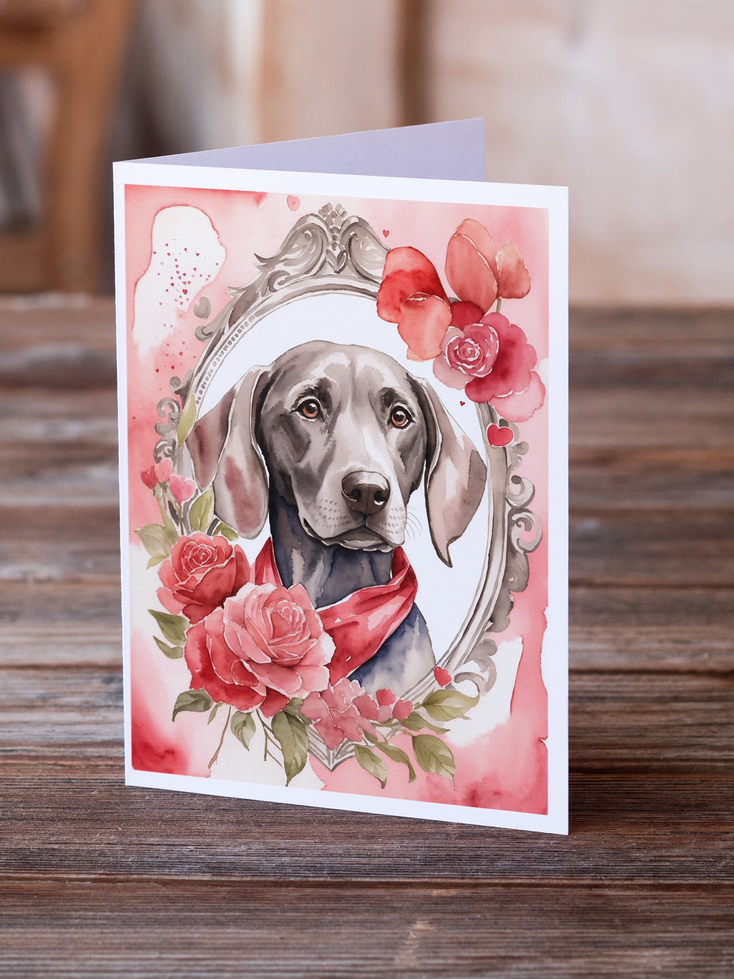 Buy this Weimaraner Valentine Roses Greeting Cards Pack of 8