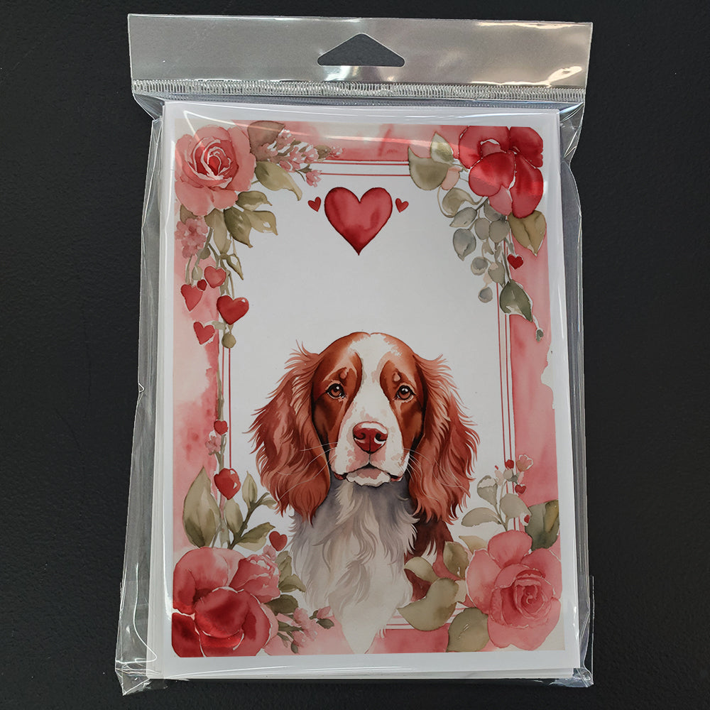 Welsh Springer Spaniel Valentine Roses Greeting Cards Pack of 8