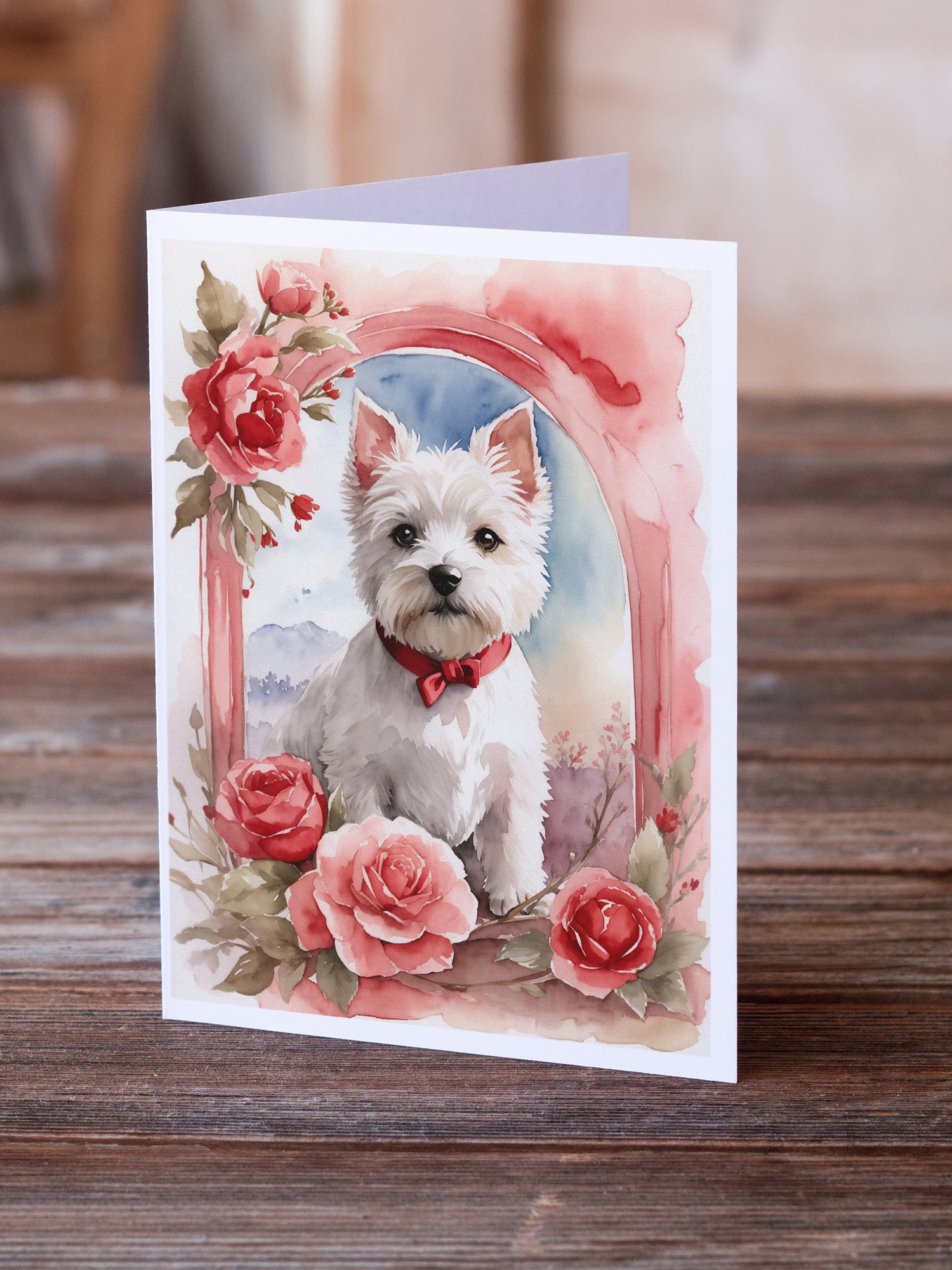Westie Terrier Valentine Roses Greeting Cards Pack of 8