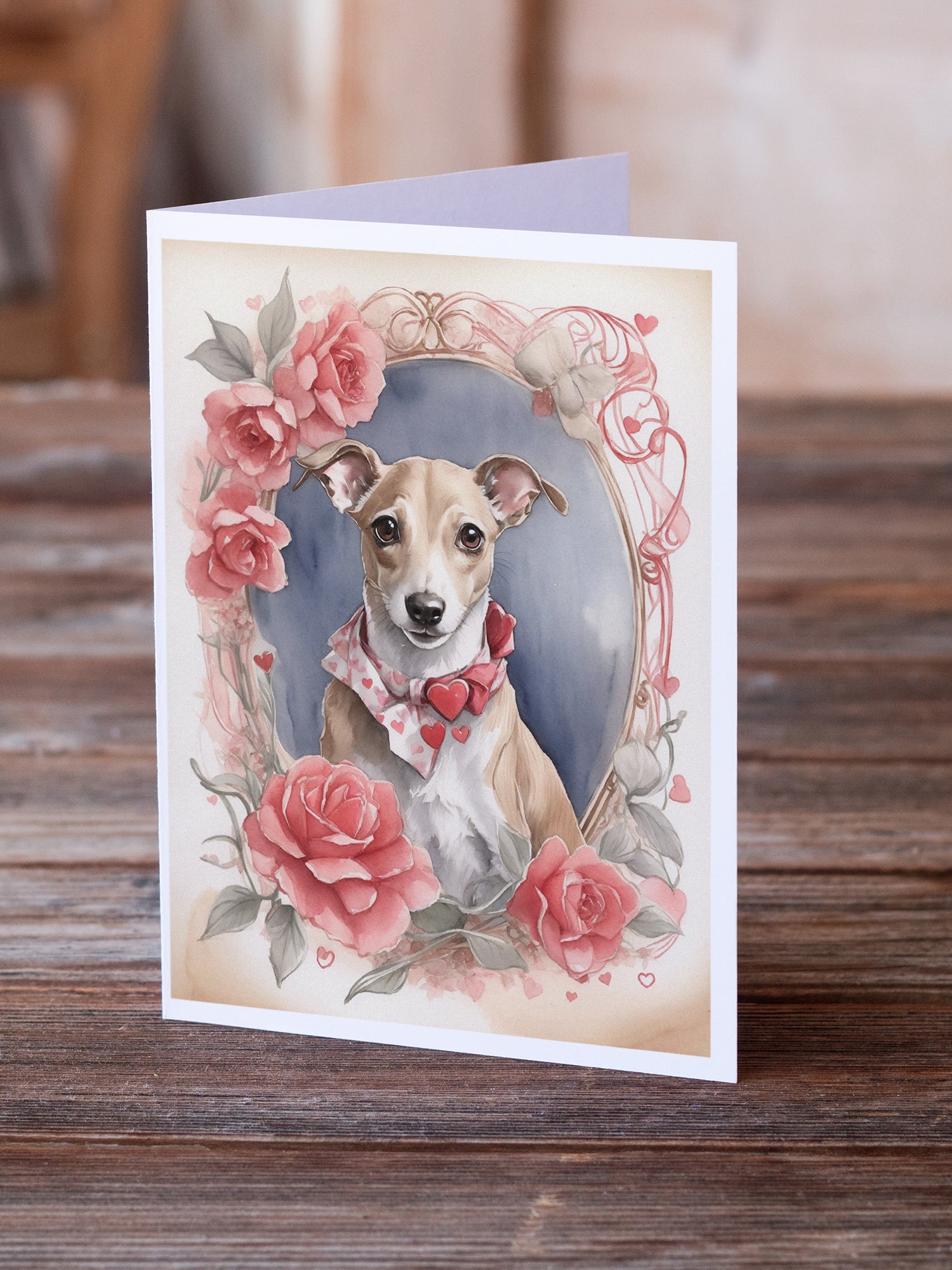 Whippet Valentine Roses Greeting Cards Pack of 8