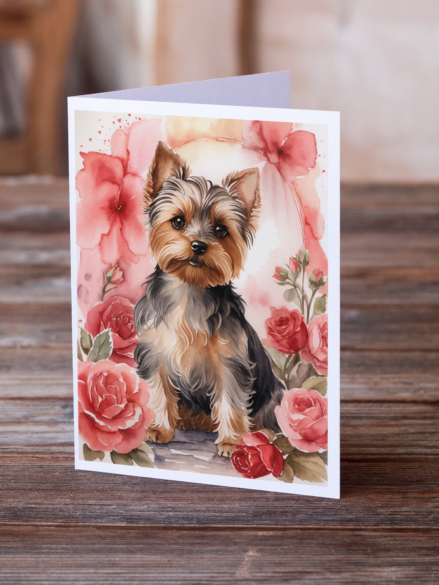 Yorkshire Terrier Valentine Roses Greeting Cards Pack of 8
