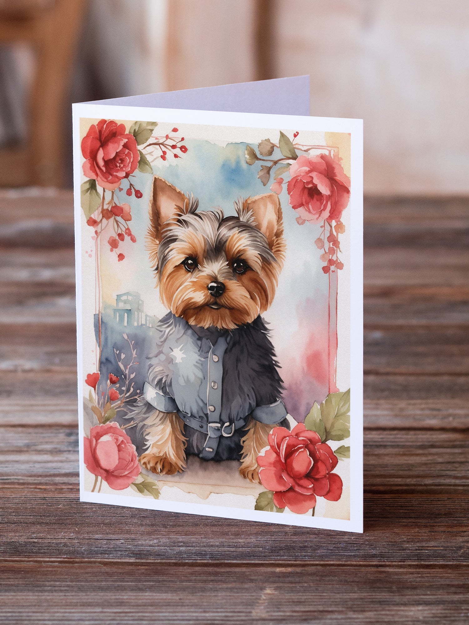 Yorkshire Terrier Valentine Roses Greeting Cards Pack of 8