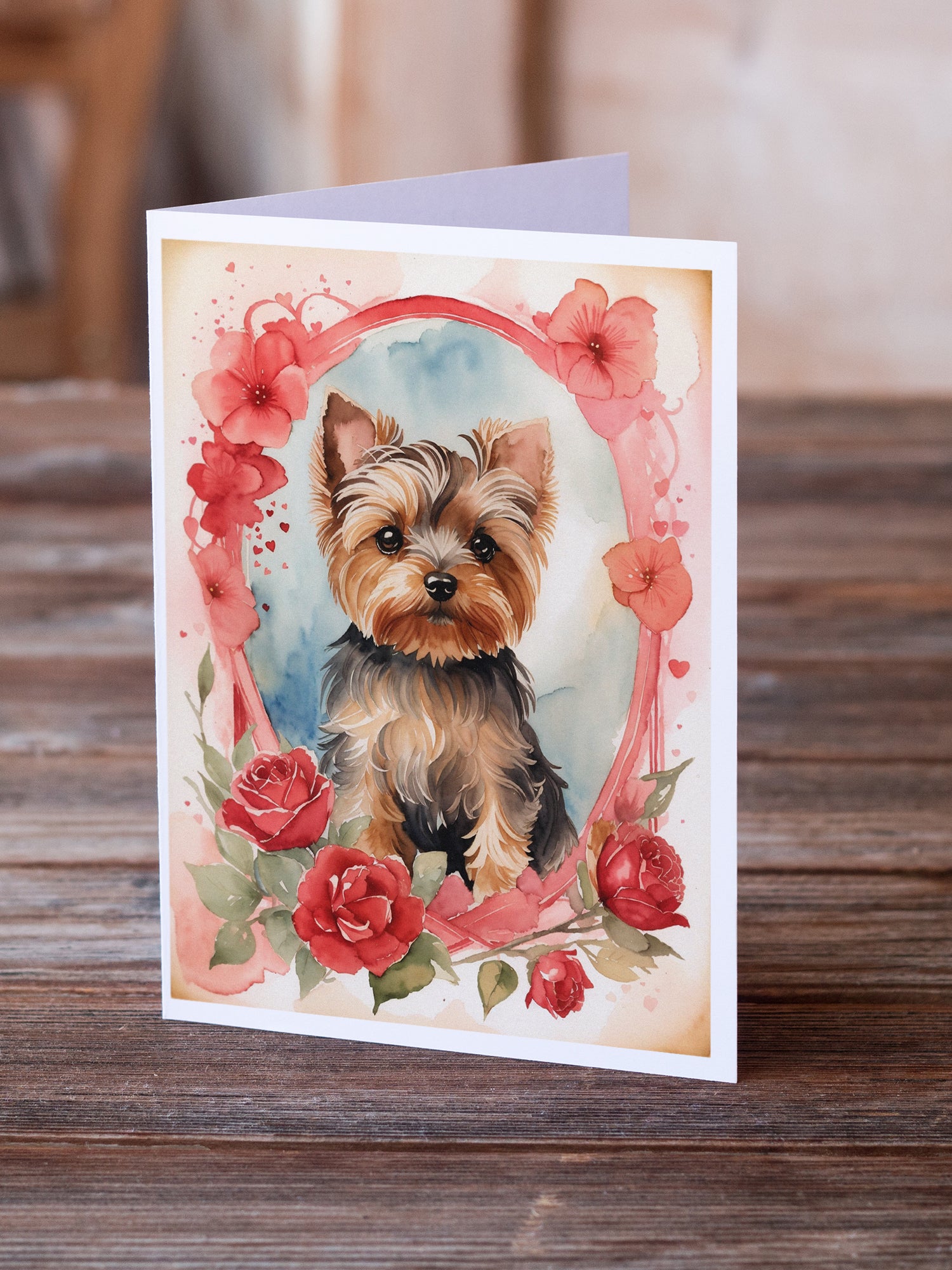 Buy this Yorkshire Terrier Valentine Roses Greeting Cards Pack of 8