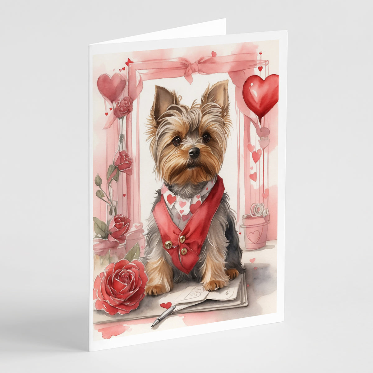 Buy this Yorkshire Terrier Valentine Roses Greeting Cards Pack of 8