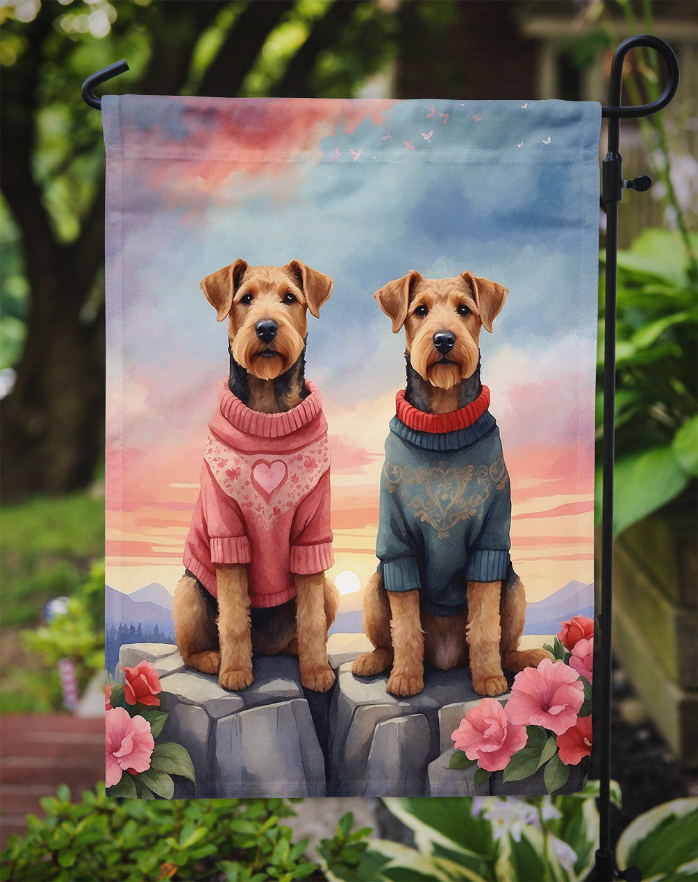 Airedale Terrier Two Hearts Garden Flag