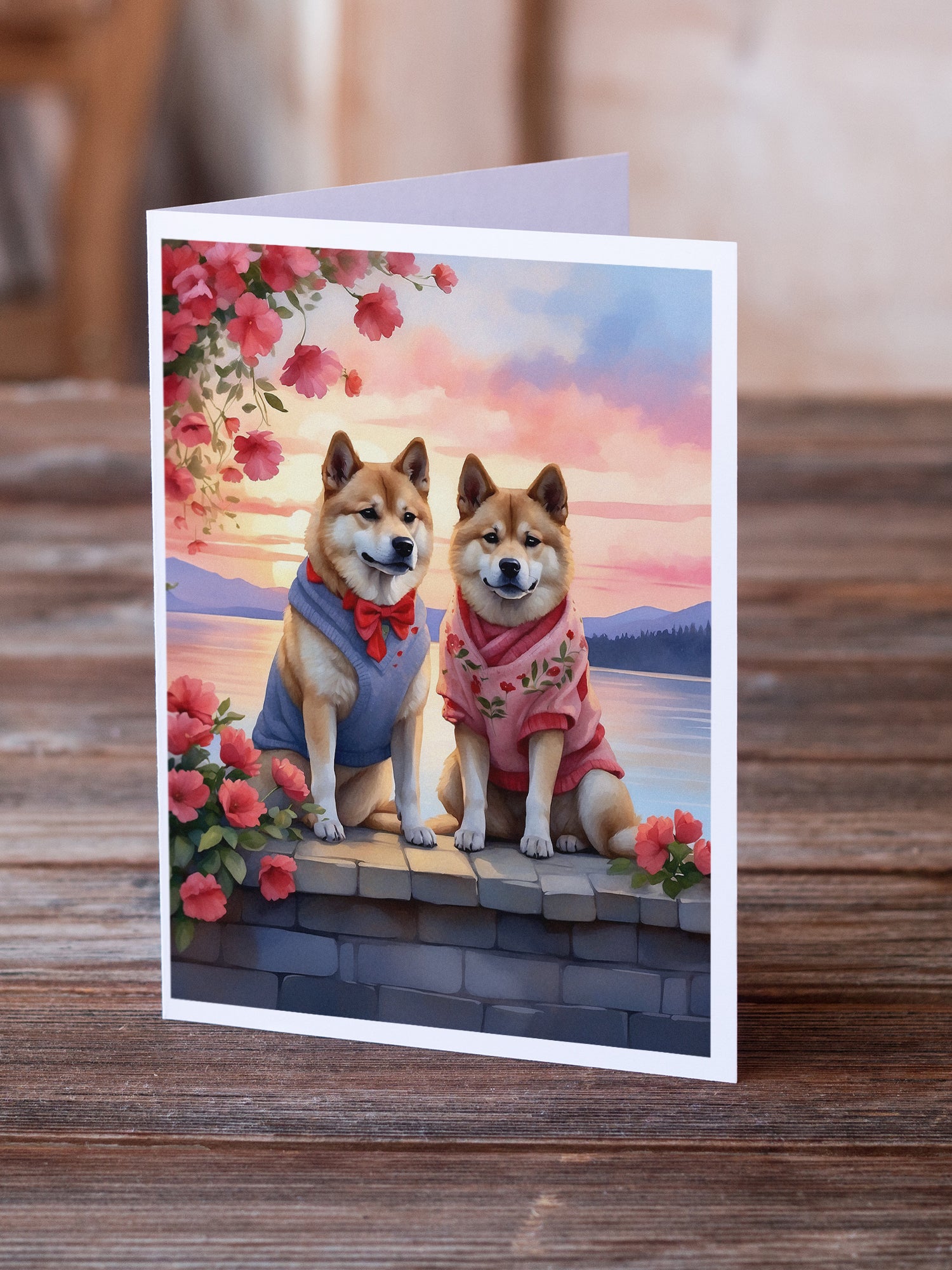 Akita Two Hearts Greeting Cards Pack of 8
