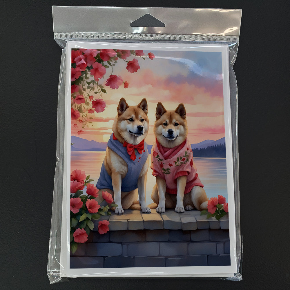 Akita Two Hearts Greeting Cards Pack of 8