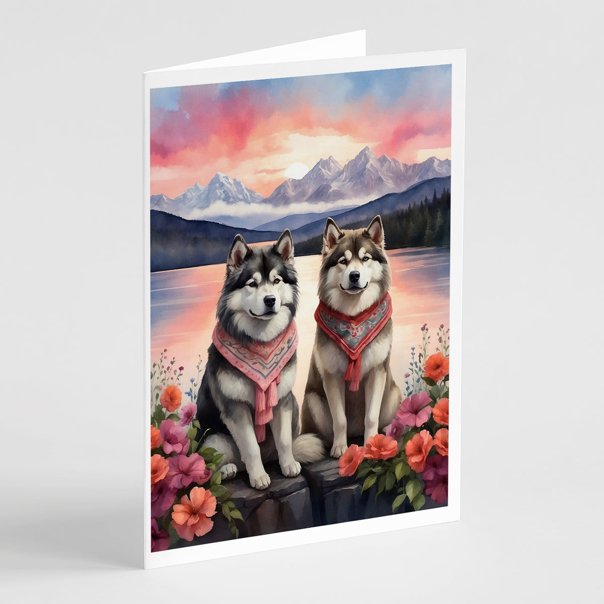 Buy this Alaskan Malamute Two Hearts Greeting Cards Pack of 8