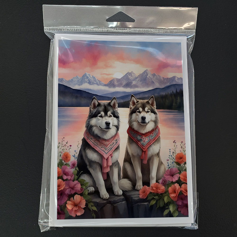 Alaskan Malamute Two Hearts Greeting Cards Pack of 8