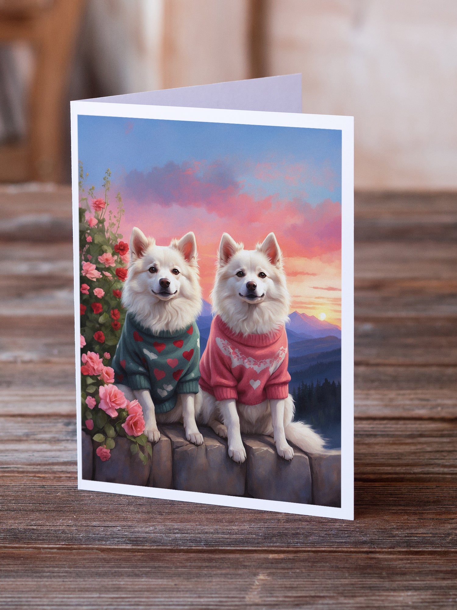 American Eskimo Two Hearts Greeting Cards Pack of 8