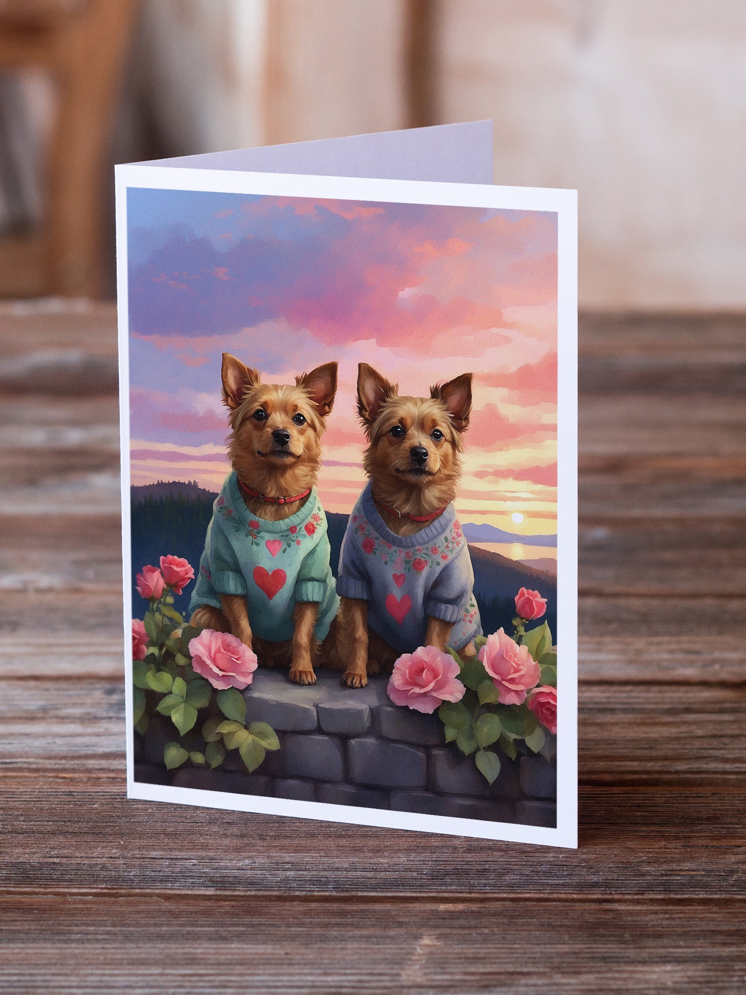 Australian Terrier Two Hearts Greeting Cards Pack of 8