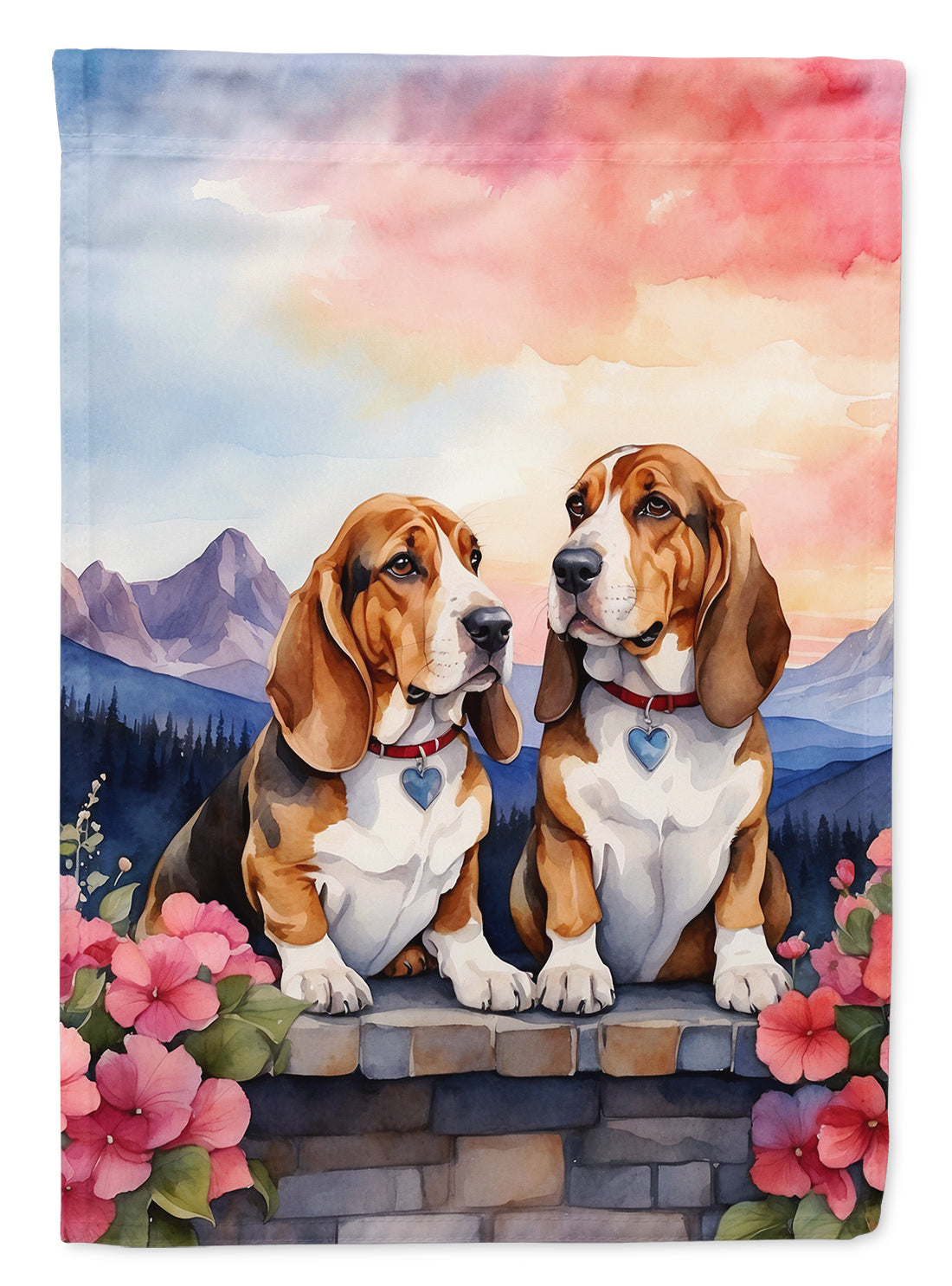 Buy this Basset Hound Two Hearts House Flag