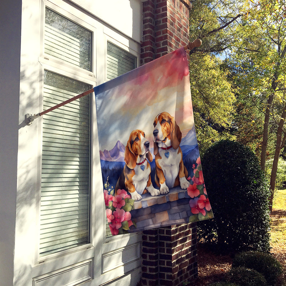 Basset Hound Two Hearts House Flag