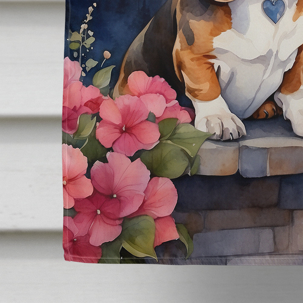 Basset Hound Two Hearts House Flag