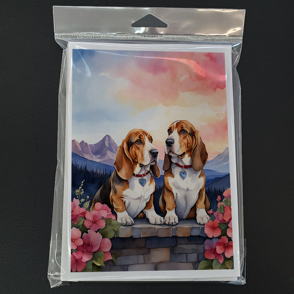Basset Hound Two Hearts Greeting Cards Pack of 8