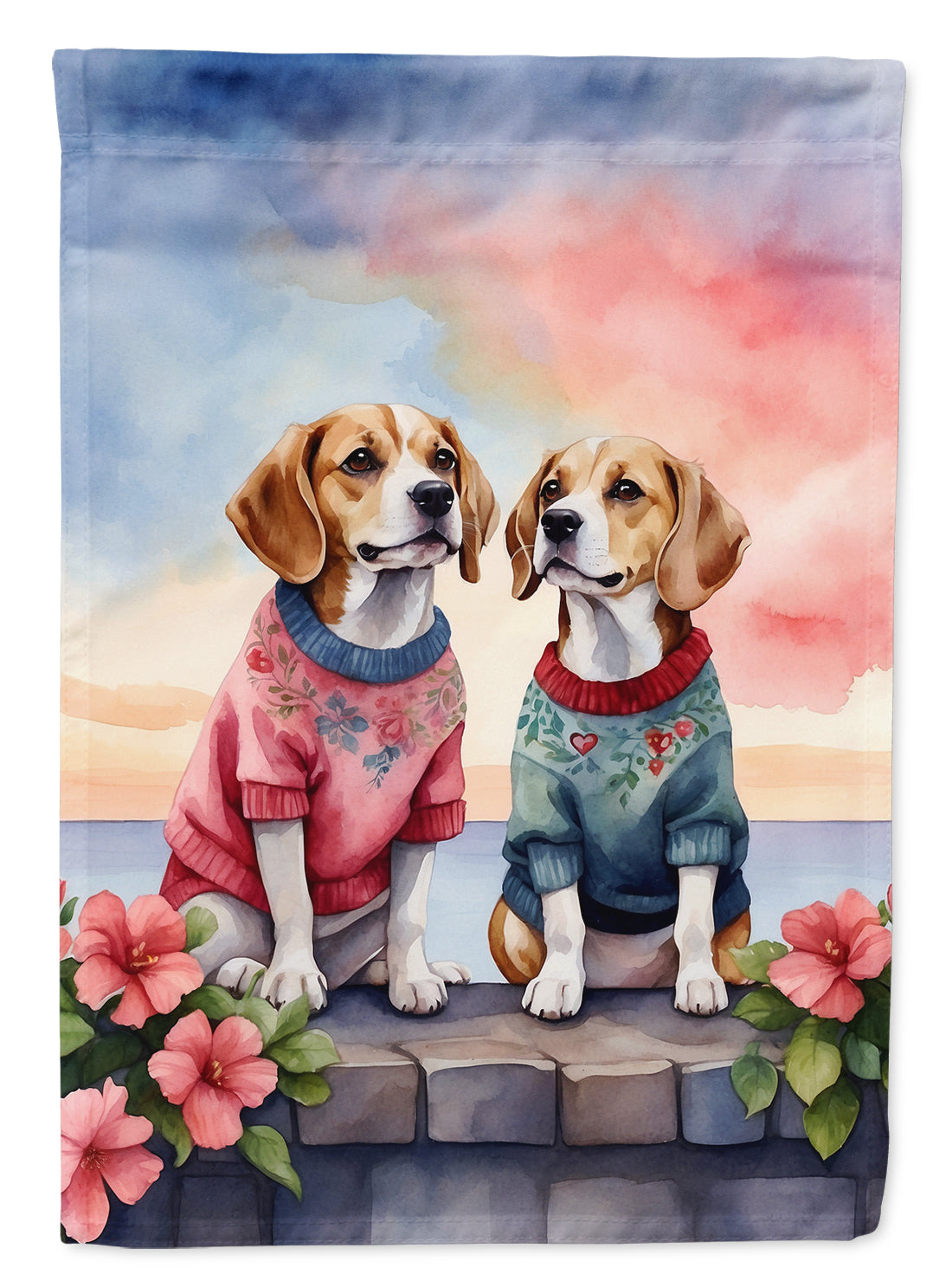 Buy this Beagle Two Hearts House Flag