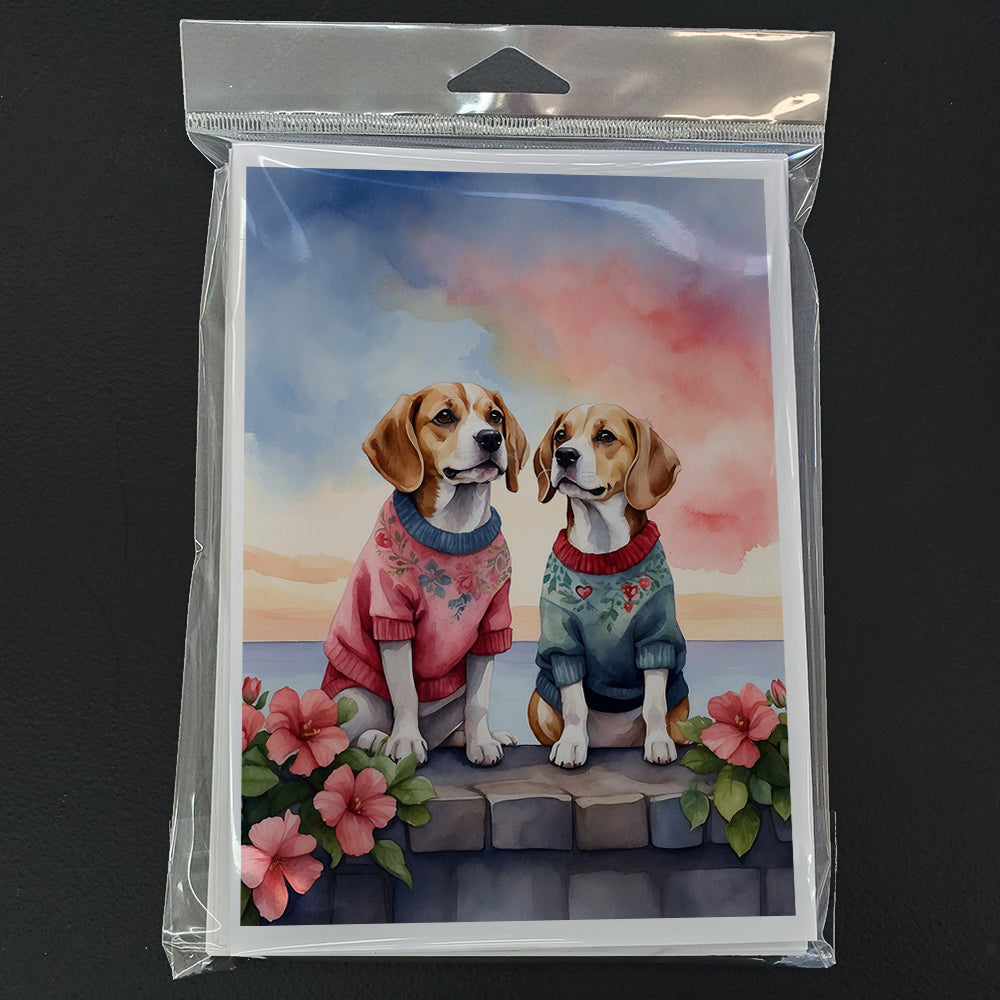 Beagle Two Hearts Greeting Cards Pack of 8