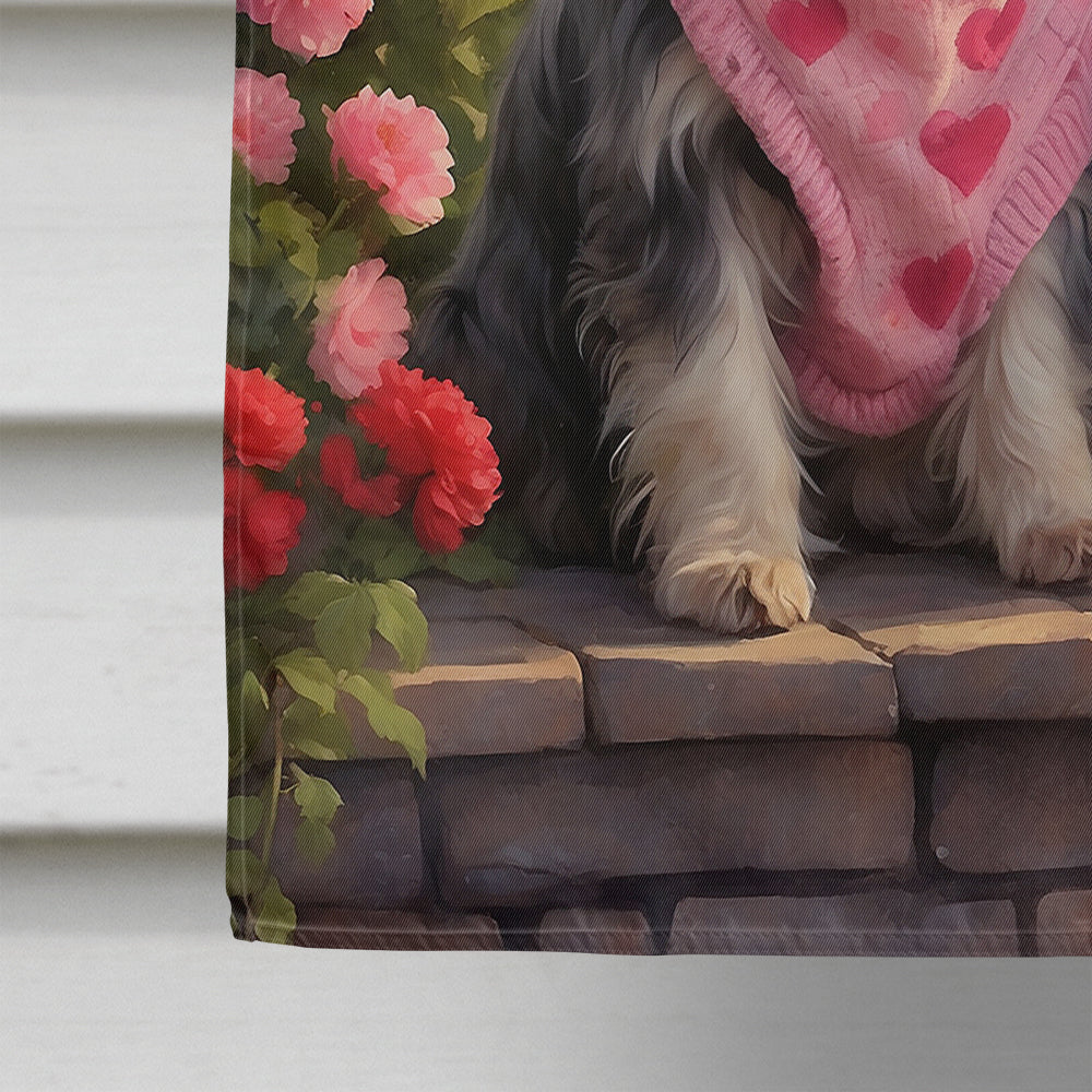 Bearded Collie Two Hearts House Flag
