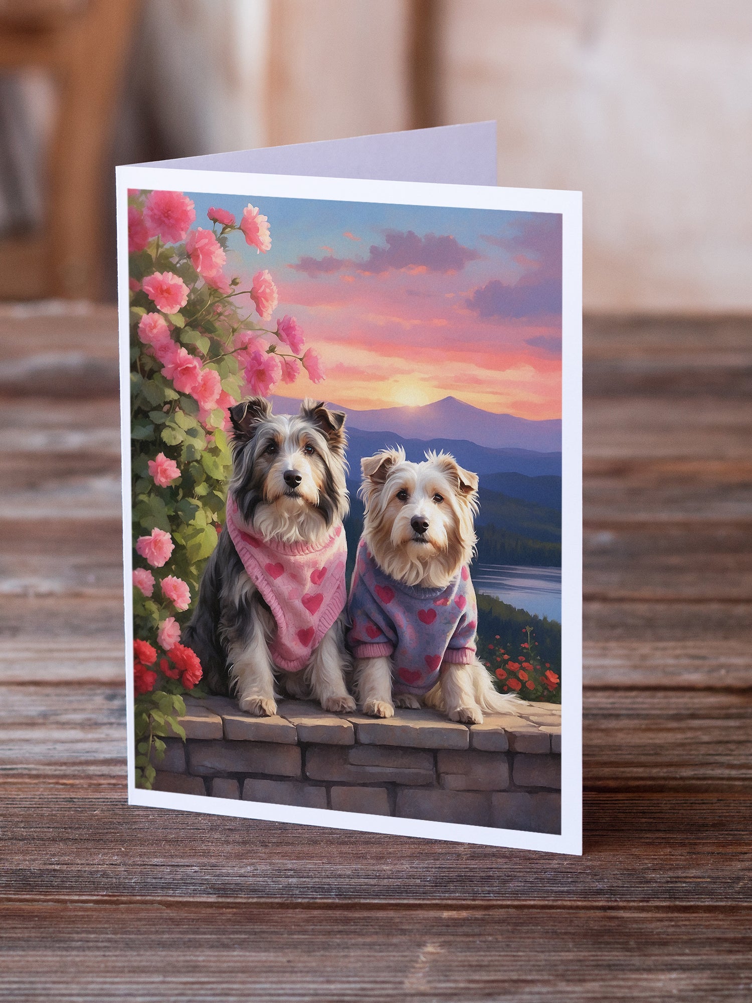 Bearded Collie Two Hearts Greeting Cards Pack of 8