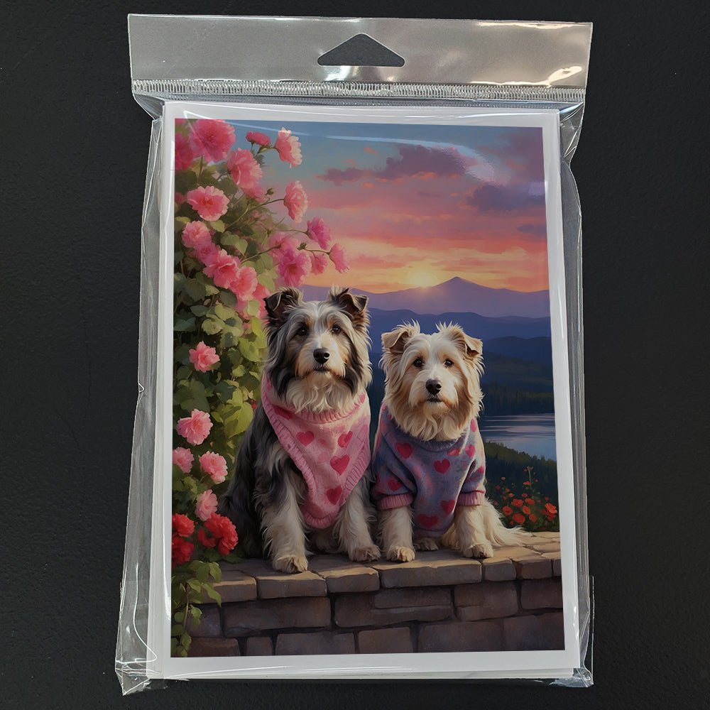 Bearded Collie Two Hearts Greeting Cards Pack of 8